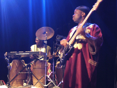 The Baka rhythm secion getting pontardawae into a groove. Nii Tagoe on percussion and Kibisingo Douglas on bass