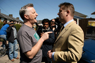 Billy confronts Richard Barnbrook, BNP candidate for Barking and Dagenham. 